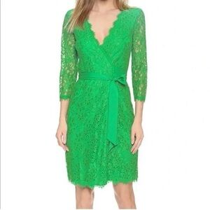 Diane Von Furstenberg DVF Julianna Lace Wrap Dress Green 3/4 Sleeve Size 2